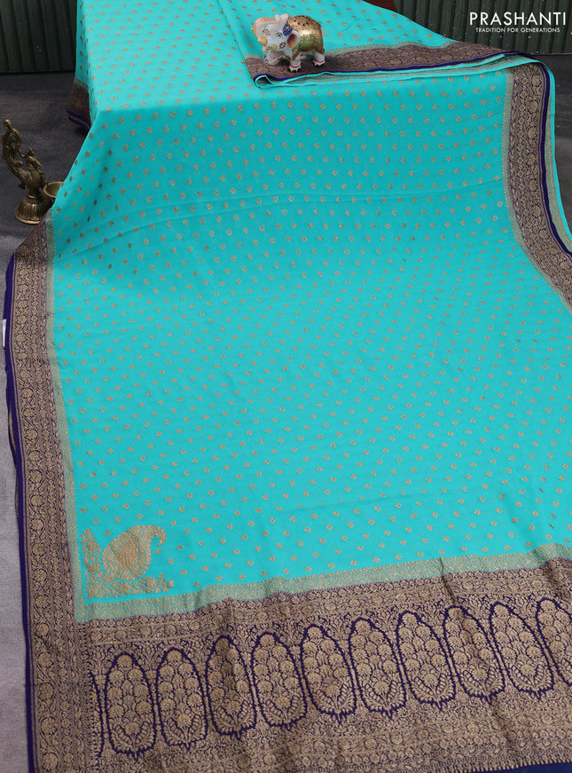Banarasi georgette saree teal green and blue with allover thread & zari woven buttas and woven border