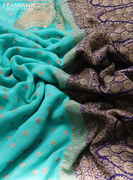 Banarasi georgette saree teal green and blue with allover thread & zari woven buttas and woven border