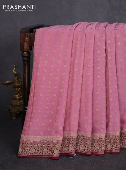 Banarasi georgette saree mauve pink and wine with allover thread & zari woven buttas and woven border