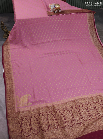 Banarasi georgette saree mauve pink and wine with allover thread & zari woven buttas and woven border