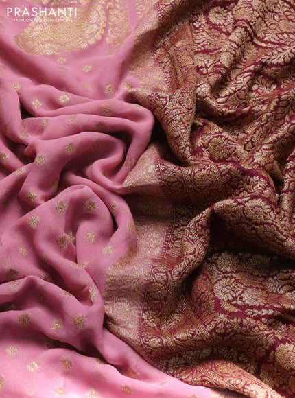 Banarasi georgette saree mauve pink and wine with allover thread & zari woven buttas and woven border