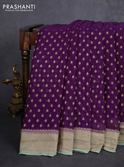 Banarasi georgette saree purple and pastel green with allover thread & zari woven buttas and woven border