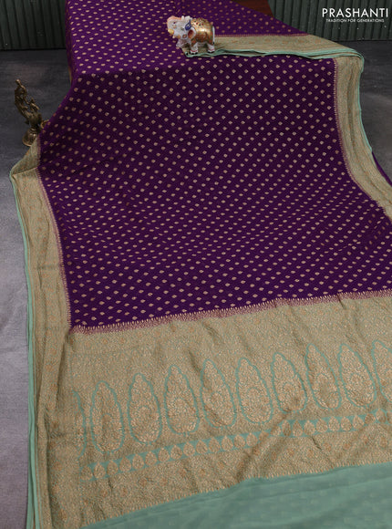 Banarasi georgette saree purple and pastel green with allover thread & zari woven buttas and woven border