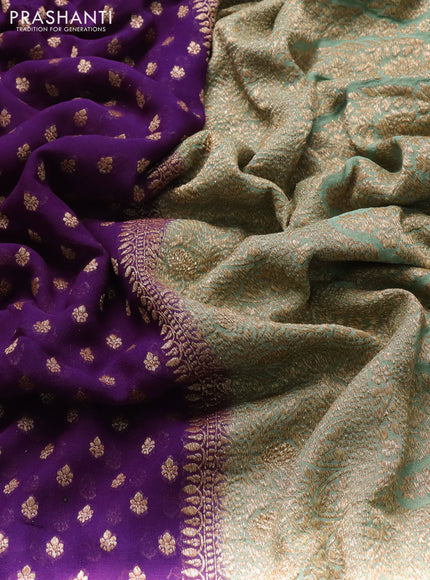Banarasi georgette saree purple and pastel green with allover thread & zari woven buttas and woven border