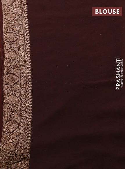 Banarasi georgette saree orange and coffee brown with allover thread & zari woven buttas and long woven border