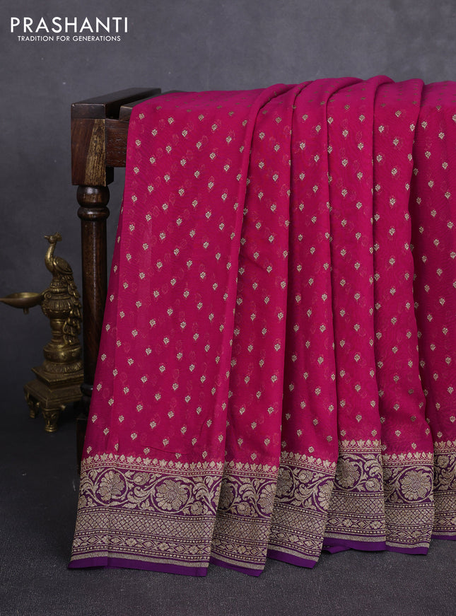 Banarasi georgette saree pink and purple with allover thread & zari woven buttas and woven border
