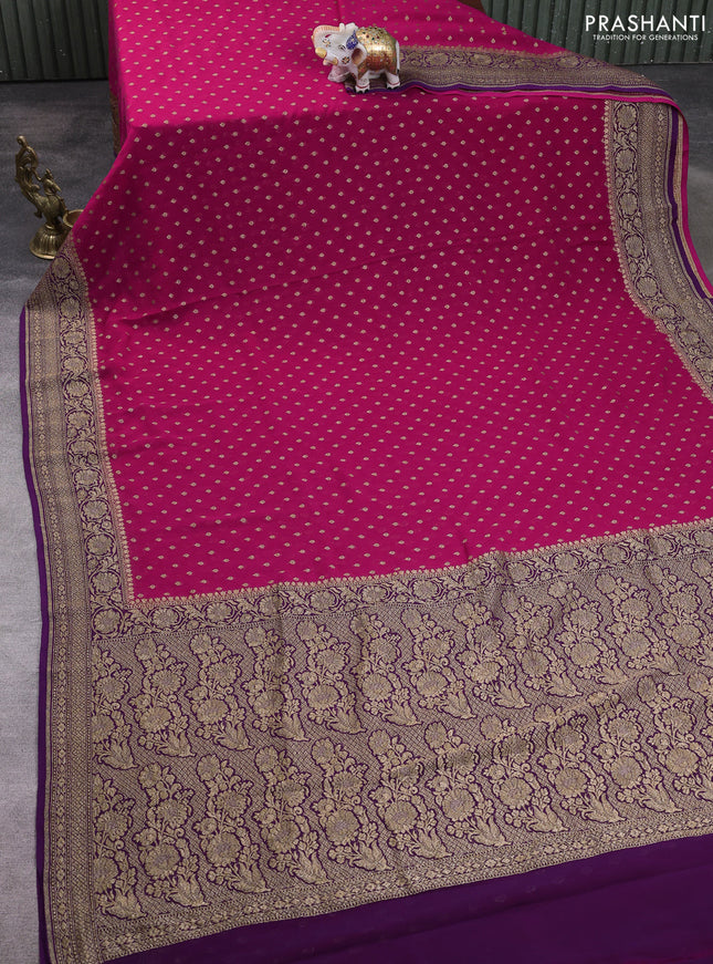 Banarasi georgette saree pink and purple with allover thread & zari woven buttas and woven border