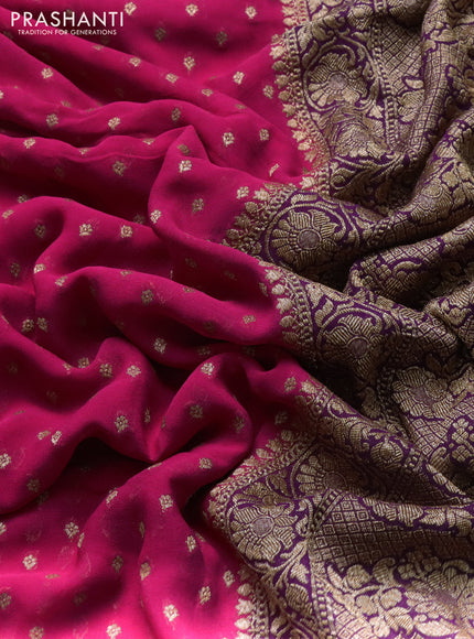 Banarasi georgette saree pink and purple with allover thread & zari woven buttas and woven border