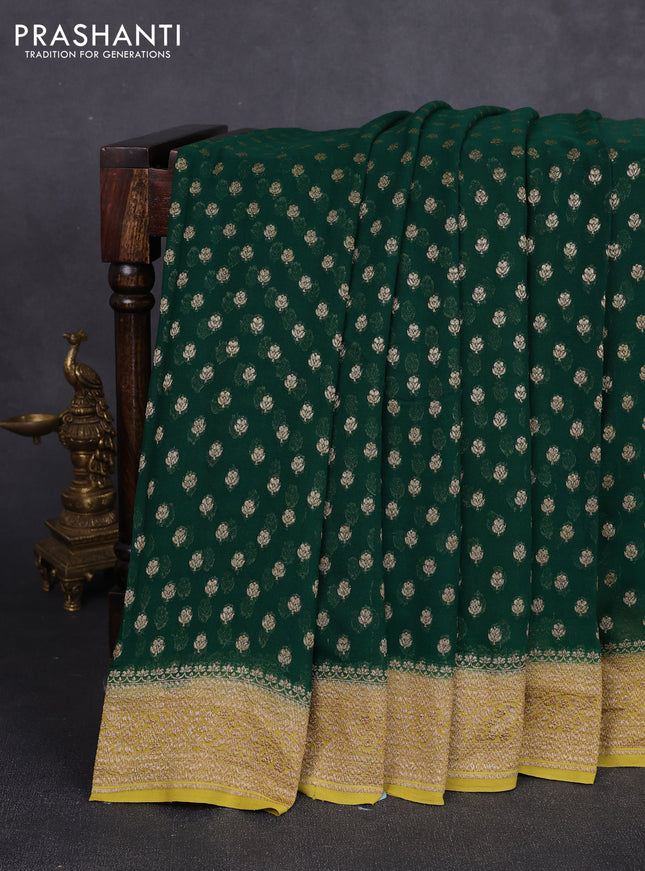Banarasi georgette saree green and mustard green with allover thread & zari woven buttas and woven border