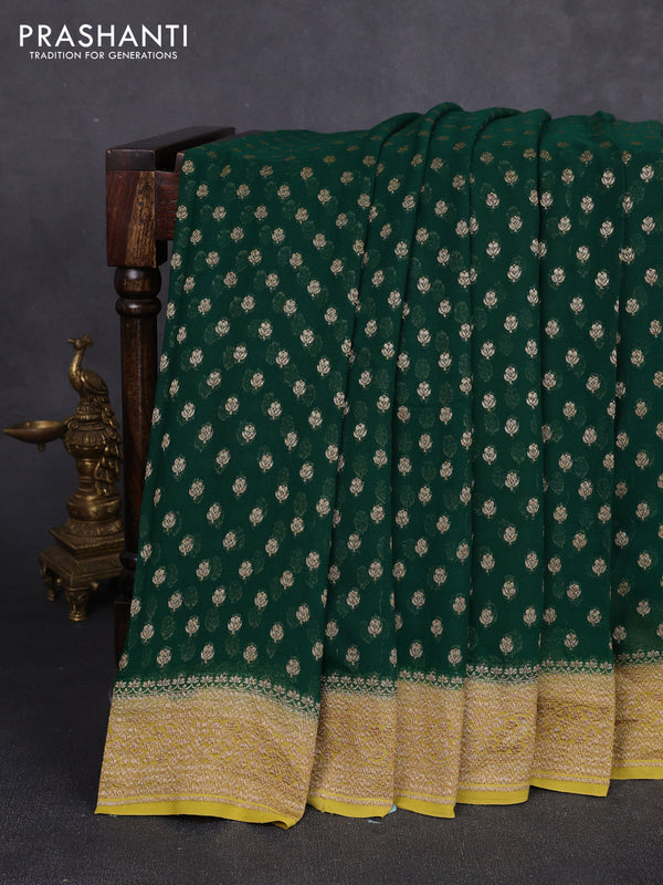 Banarasi georgette saree green and mustard green with allover thread & zari woven buttas and woven border
