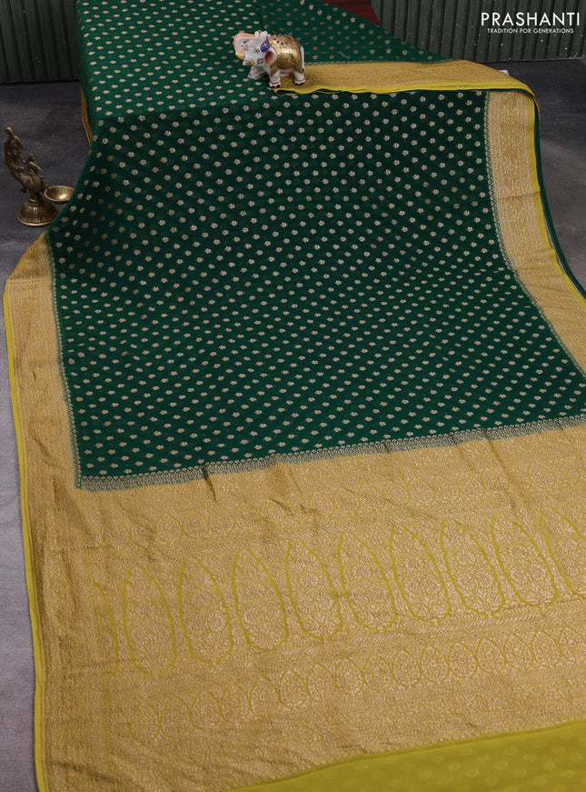 Banarasi georgette saree green and mustard green with allover thread & zari woven buttas and woven border