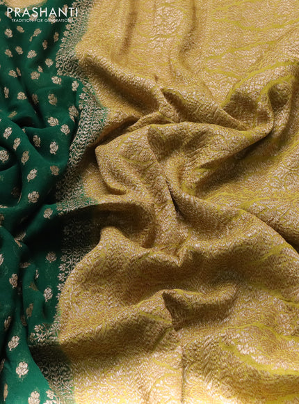 Banarasi georgette saree green and mustard green with allover thread & zari woven buttas and woven border