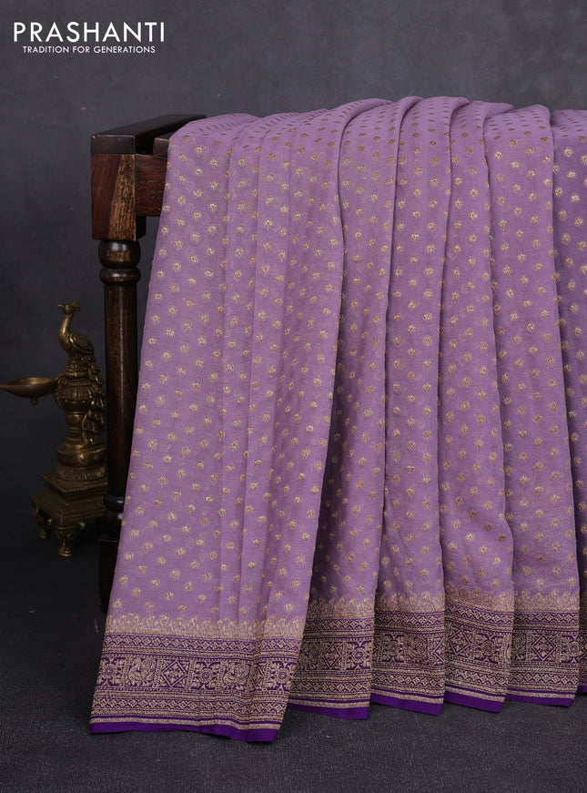 Banarasi georgette saree lavender and purple with allover thread & zari woven buttas and woven border