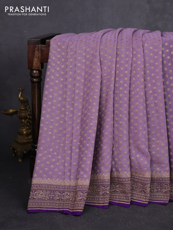 Banarasi georgette saree lavender and purple with allover thread & zari woven buttas and woven border