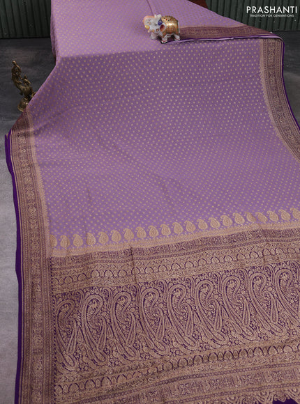 Banarasi georgette saree lavender and purple with allover thread & zari woven buttas and woven border