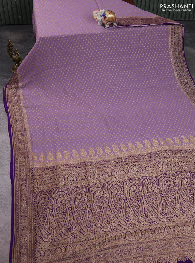 Banarasi georgette saree lavender and purple with allover thread & zari woven buttas and woven border