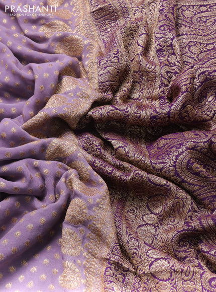 Banarasi georgette saree lavender and purple with allover thread & zari woven buttas and woven border