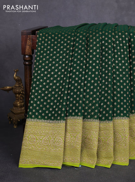 Banarasi georgette saree bottled green and lime green with allover thread & zari woven buttas and long woven border