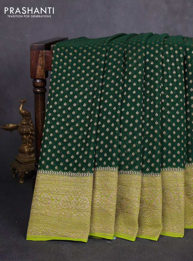 Banarasi georgette saree bottled green and lime green with allover thread & zari woven buttas and long woven border