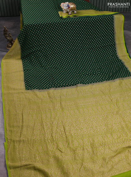 Banarasi georgette saree bottled green and lime green with allover thread & zari woven buttas and long woven border