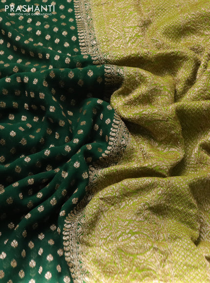 Banarasi georgette saree bottled green and lime green with allover thread & zari woven buttas and long woven border