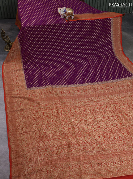 Banarasi georgette saree dark magenta pink and orange with allover thread & zari woven buttas and long woven border