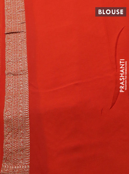 Banarasi georgette saree dark magenta pink and orange with allover thread & zari woven buttas and long woven border