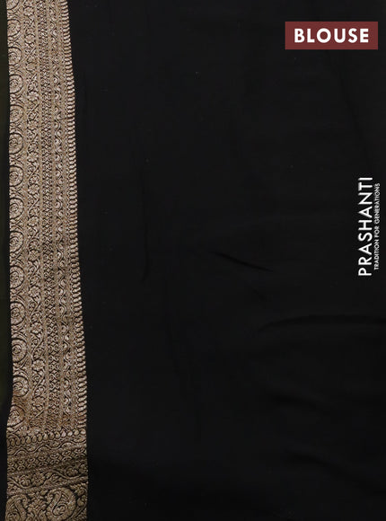 Banarasi georgette saree mustard green and black with allover thread & zari woven buttas and long woven border