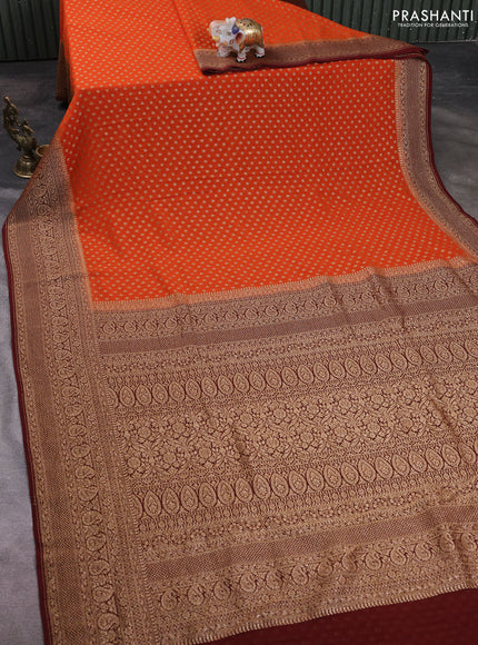 Banarasi georgette saree orange and brown with allover thread & zari woven buttas and long woven border