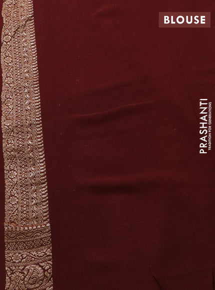 Banarasi georgette saree orange and brown with allover thread & zari woven buttas and long woven border