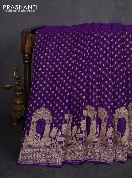 Banarasi georgette saree violet with allover thread & zari woven buttas and woven border