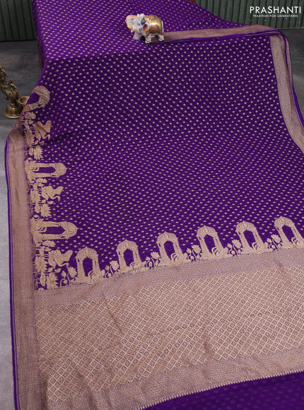 Banarasi georgette saree violet with allover thread & zari woven buttas and woven border