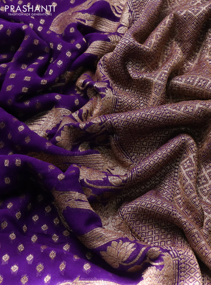 Banarasi georgette saree violet with allover thread & zari woven buttas and woven border