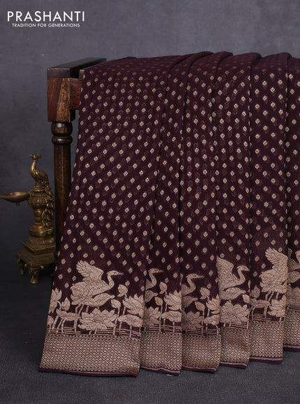 Banarasi georgette saree coffee brown with allover thread & zari woven buttas and woven border