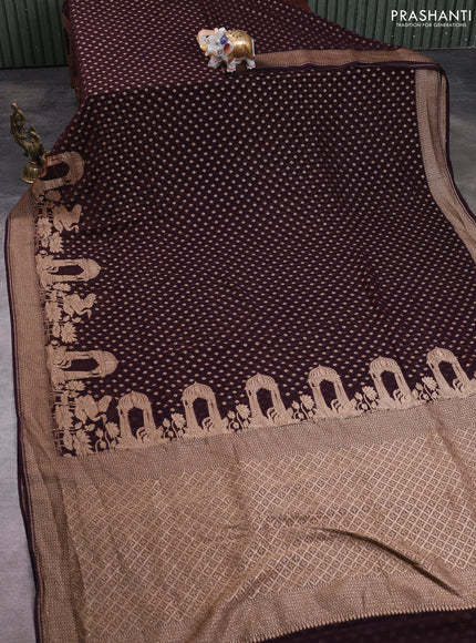 Banarasi georgette saree coffee brown with allover thread & zari woven buttas and woven border
