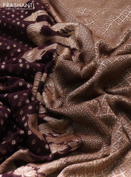 Banarasi georgette saree coffee brown with allover thread & zari woven buttas and woven border