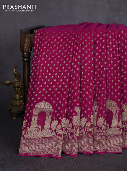 Banarasi georgette saree pink with allover thread & zari woven buttas and woven border