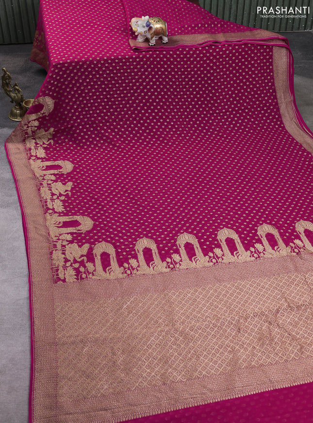 Banarasi georgette saree pink with allover thread & zari woven buttas and woven border