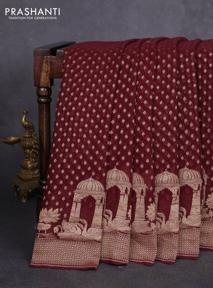 Banarasi georgette saree wine with allover thread & zari woven buttas and woven border