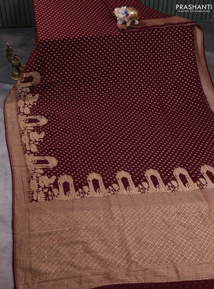 Banarasi georgette saree wine with allover thread & zari woven buttas and woven border