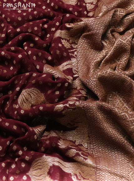 Banarasi georgette saree wine with allover thread & zari woven buttas and woven border