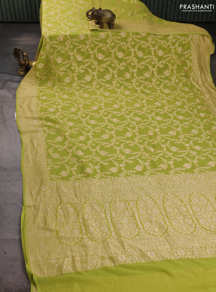 Banarasi georgette saree lime green with allover thread & zari weaves and woven border