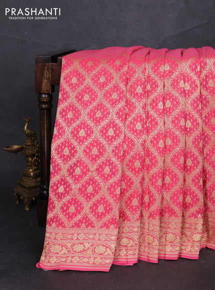 Banarasi georgette saree peach pink with allover thread & zari weaves and woven border