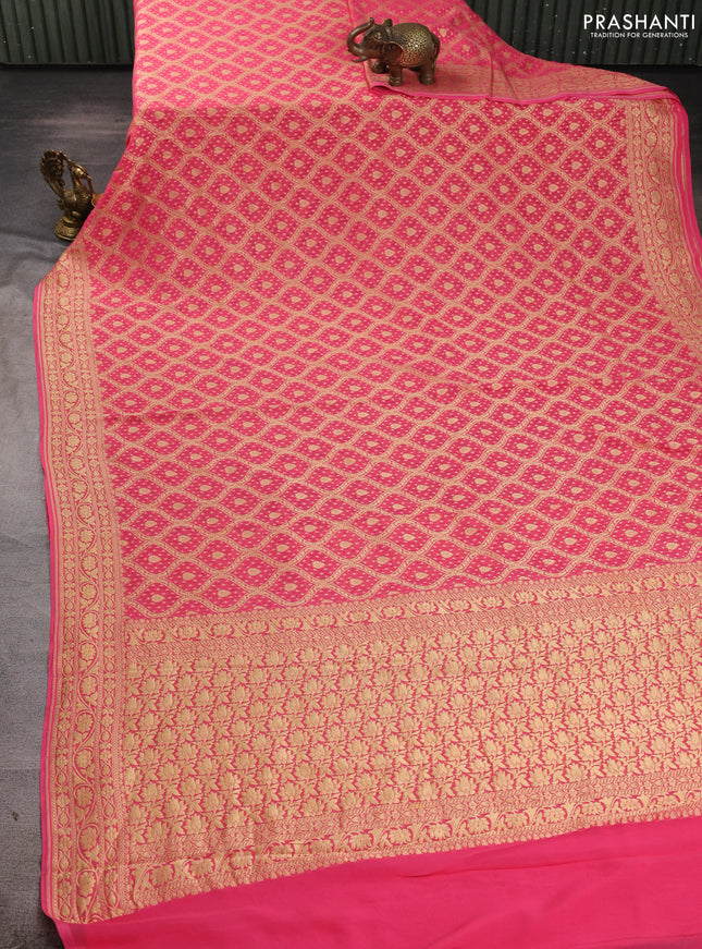 Banarasi georgette saree peach pink with allover thread & zari weaves and woven border