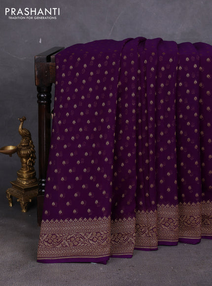 Banarasi georgette saree deep purple with allover thread & zari woven buttas and woven border