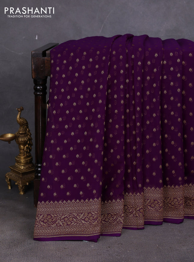 Banarasi georgette saree deep purple with allover thread & zari woven buttas and woven border