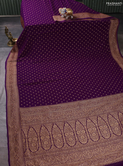 Banarasi georgette saree deep purple with allover thread & zari woven buttas and woven border