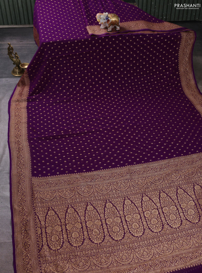 Banarasi georgette saree deep purple with allover thread & zari woven buttas and woven border