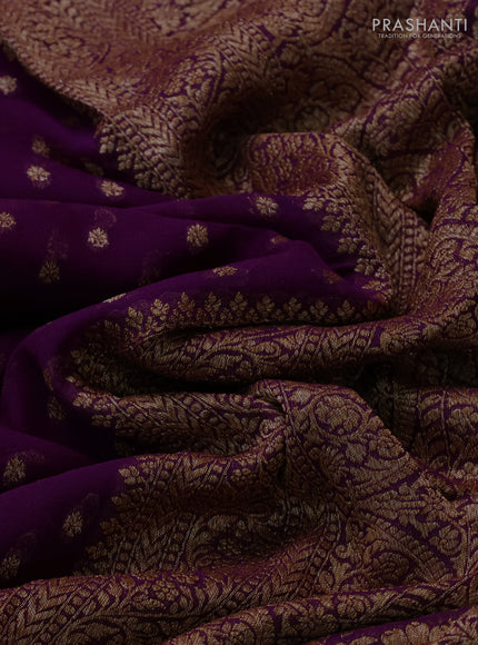 Banarasi georgette saree deep purple with allover thread & zari woven buttas and woven border