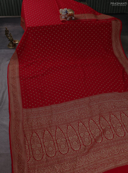 Banarasi georgette saree red with allover thread & zari woven buttas and woven border